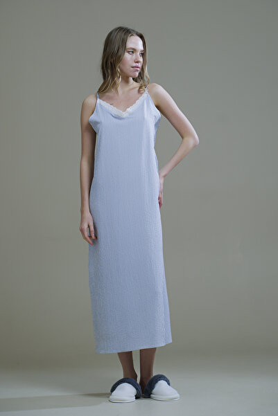 Mita Concept Cămașă de noapte din țesătură GOFRE cu dungi albastre