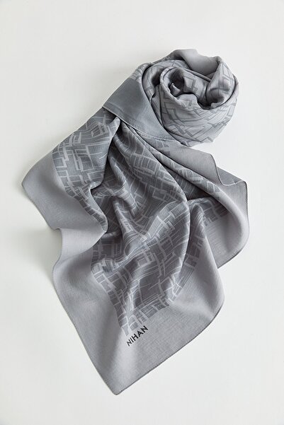 Nihan Geometrik Desen Jakar Eşarp Gri