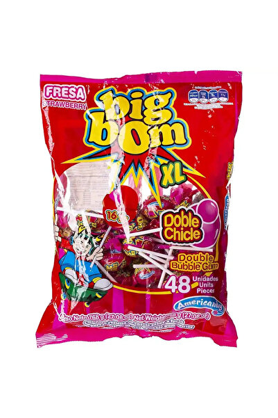 BIG مصاصة بوم إكس إل بنكهة الفراولة المزدوجة مع فريسا، 16 غرام - 48 قطعة