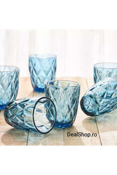 dealshopromania Set de 6 pahare de sticlă, 300 ml, evenimente terasă albastră