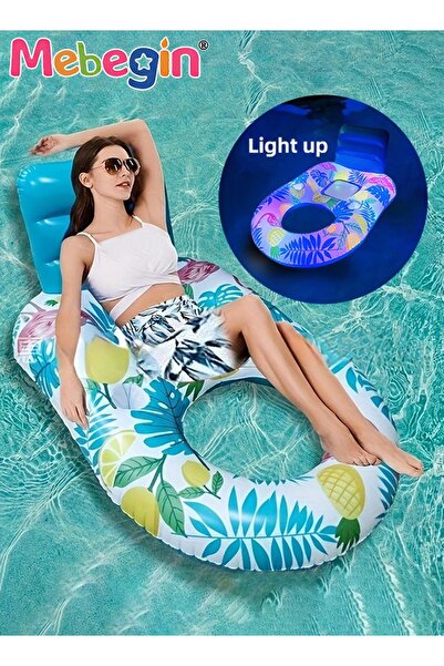 MEBEGIN Luminous Swimming Float with Cooling Mesh Seat and 2 Cup Holders, Uni...