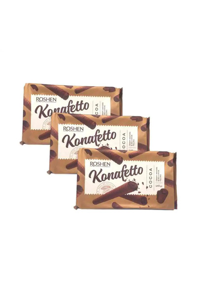 Roshen Konafetto Glazed Crispy Rolled Wafers with Soft Creamy Cocoa Filling- 3X140gms Pack of 2