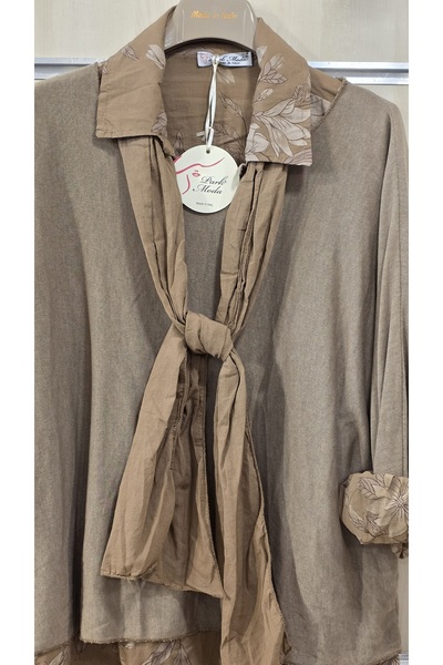 Park Moda Βαμβακερή μπλούζα με φουλάρι και πουκάμισο