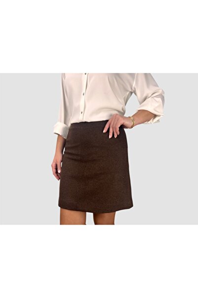ABAS Brown Cashmere Fabric High Waist Above Knee Lined Mini Skirt