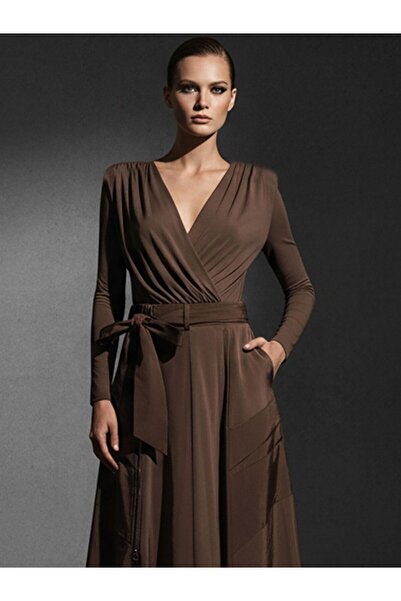 RİVUS Beli Belted Zippered Slit Detailed Pocketed Skirt - Brown