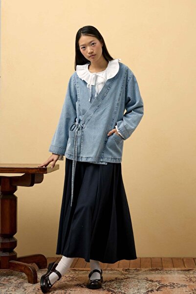 Ceylan Otantik Ice Blue Denim Double Breasted Jacket