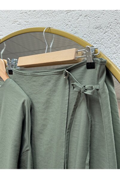 MİHRA STORE Sultan Kolları Drawstring Single Sleeve Label Accessory Skirted Suit-Ek-H-110-2 Green