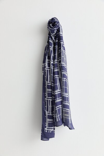 Nihan Desenli Viskon İpek Şal Lacivert