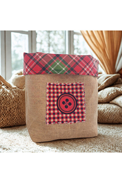 ADUŞKA Çift Yönlü Kumaş Sepet tekli ürün (ekose desenli)