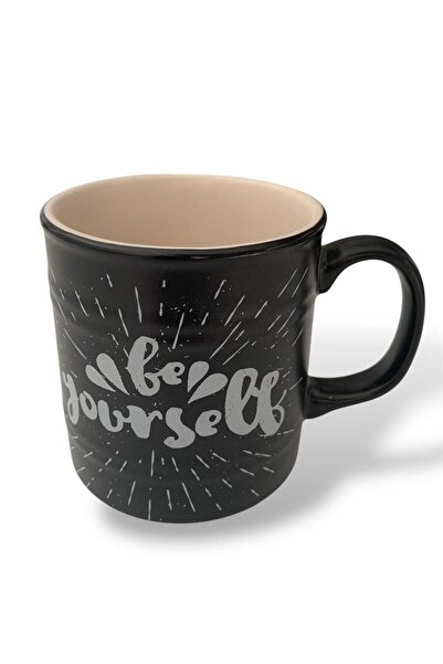 Keramika Barrel Mug 10cm Matte Black'Be Yourself'