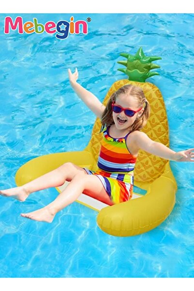 MEBEGIN عوامة سباحة على شكل أناناس مع قاعدة شبكية، عوامة سباحة قابلة للنفخ فر...