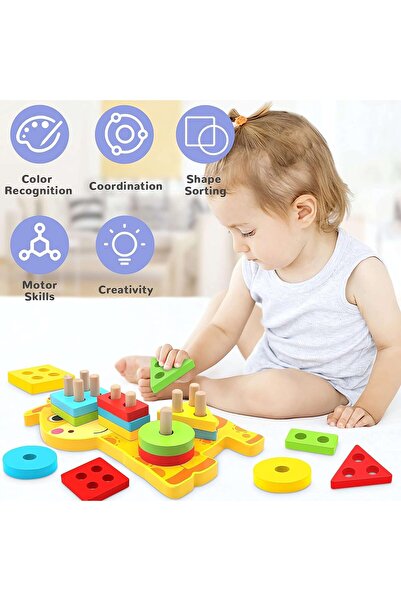 Generic Tolulo Montessori Wooden Sorting & Stacking Toy for Ages 1-4 (Multicolor)