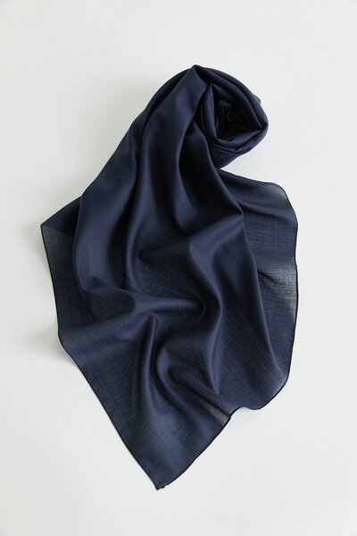 Nihan Keten Efektli Natural Eşarp Lacivert