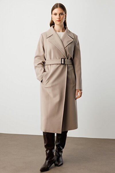 Ekol Beli Kemerli Kaşe Kaban