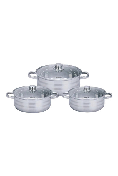 dealshopromania Set of 3 stainless steel saucepans with lids, 5.8L, 7.3L, 9.1...