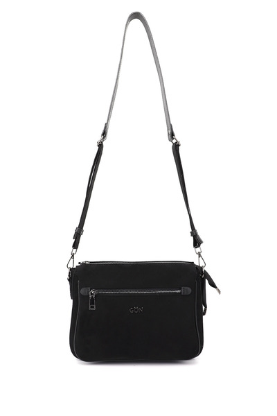GÖNDERİ(R) Women's Black Suede Long Strap Shoulder Bag