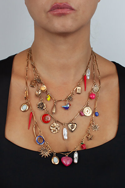 Liveyn Design مجموعة قلادات ذهبية ملونة مكونة من 3 قطع