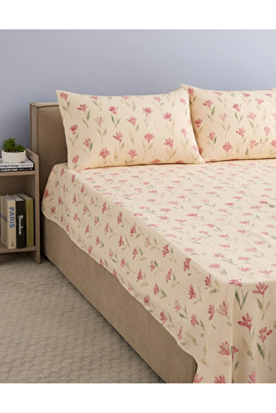 REDTAG Pink 3 Piece Floral Printed Flat Sheet (King Size)