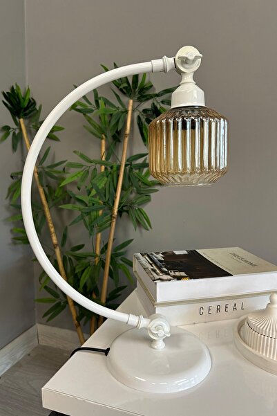 Bamyum Jerno Bal Rengi Cam Beyaz Kuğu Gövde Masa Lambası Dekoratif Aydınlatma...