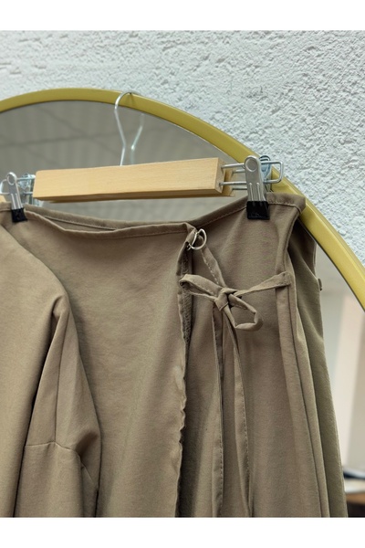 MİHRA STORE Sultan Kolları Drawstring Single Sleeve Label Accessory Skirted Suit-Ek-H-110-2 Khaki