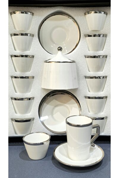 AL OSTORAH A set of 38 ceramic tea glasses and coffee cups with an elegant silver design and vibrant colors.