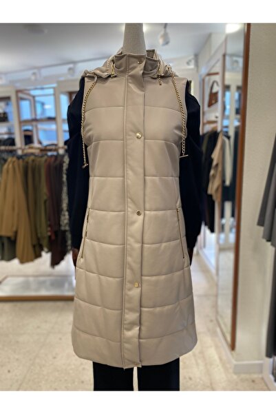 Zühre Almei̇da K Hooded Leather Inflatable Vest Stone Y-0063