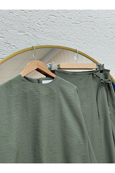 MİHRA STORE Sultan Kolları Drawstring Single Sleeve Label Accessory Skirted Suit-Ek-H-110-2 Green