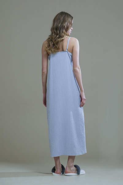 Mita Concept Cămașă de noapte din țesătură GOFRE cu dungi albastre