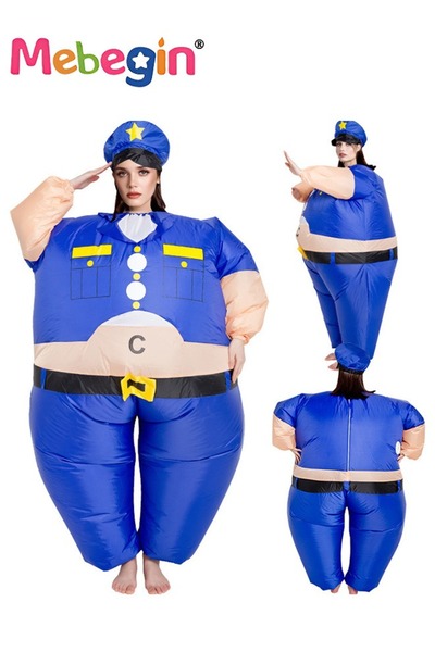 MEBEGIN بدلة شرطة قابلة للنفخ، زي شرطي قابل للنفخ مع منفاخ وحافظة بطارية، زي ...