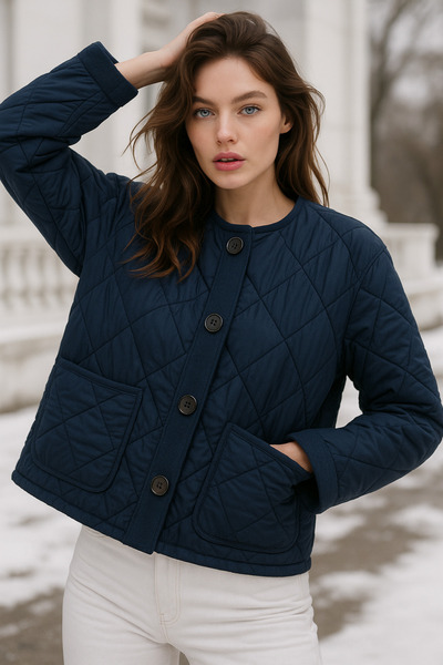 Rich Women's Navy Blue Quilted Patch Pocket Jacket