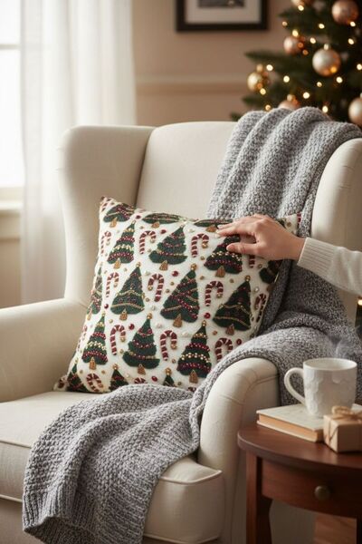 ANJEAHOME Sydney Christmas Patterned Throw Pillow Cover | 45X45 cm | Digital Printed | Stylish Design – Washable Fabric