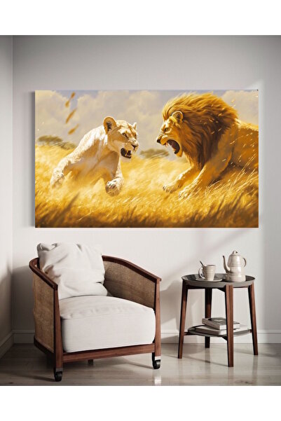 özkacar KAVGA EDEN ÇİFT ASLAN Home Wall Salon Salon de înfrumusețare Birou Ma...