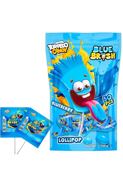 TORPEDO مصاصات بنكهة التوت الأزرق من كاندي بلو براش، 50 قطعة - 700 غرام