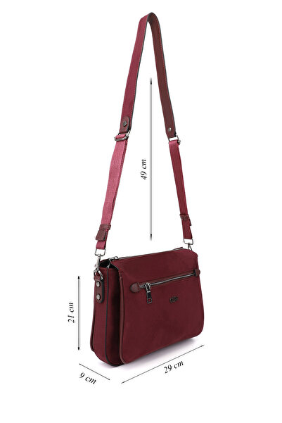 GÖNDERİ(R) Women's Burgundy Suede Long Strap Shoulder Bag