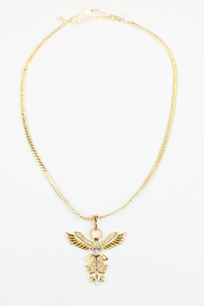 Liveyn Design Gold Plated Brass Flat Chain Necklace with Phoenix Bird Pendant