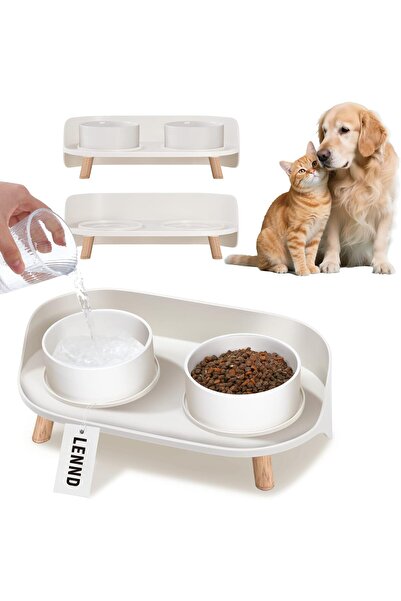 LENND Elevated Ceramic Cat & Dog Food Bowl, 45° Tilt Raised Feeding Station