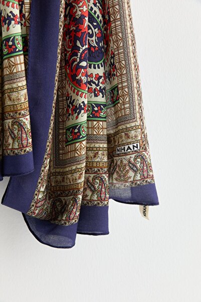 Nihan Desenli Viskon İpek Şal Lacivert