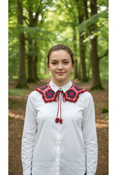 Gönülden Tasarım Hand Knitted Motif Design Women's Shirt Collar Clothing Accessory