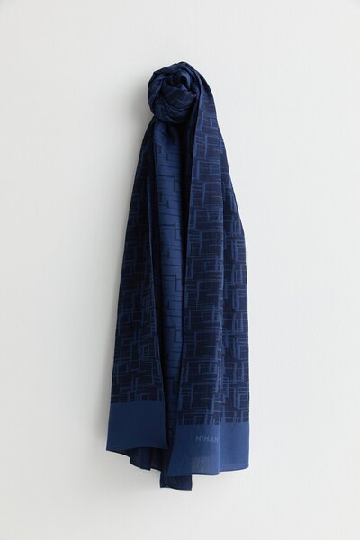 Nihan Geometrik Desen Jakar Şal Lacivert