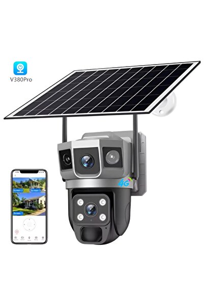 LONDEMM LONDEMM Solar Panel Video Surveillance Camera with 4G SIM Card, Triple View, 4MP Full HD
