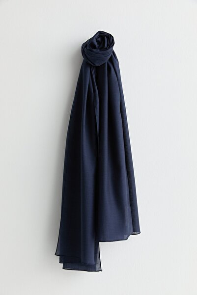 Nihan Keten Efektli Natural Şal Lacivert