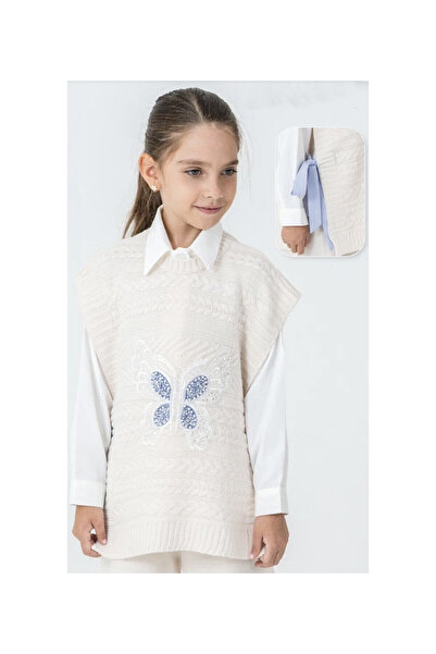 JABBER Girl's Butterfly Pearl-Detail Side-Fastened Knit Vest
