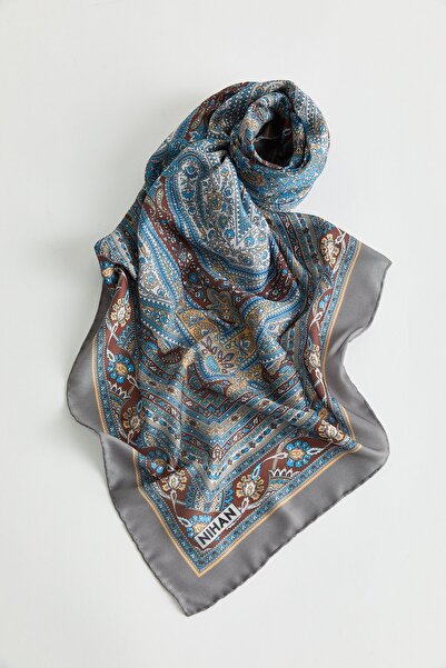 Nihan Desenli Soft Eşarp Antrasit