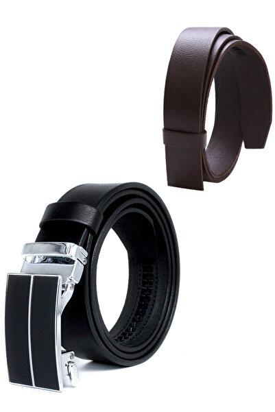 Livize 2-Piece Automatic Buckle Holeless Buffalo Leather Classic Men's Belt