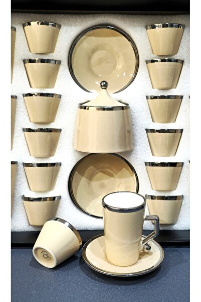 AL OSTORAH A set of 38 ceramic tea glasses and coffee cups with an elegant silver design and vibrant colors.