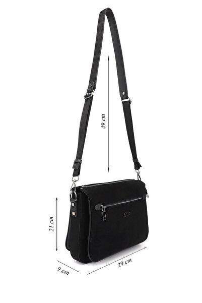GÖNDERİ(R) Women's Black Suede Long Strap Shoulder Bag