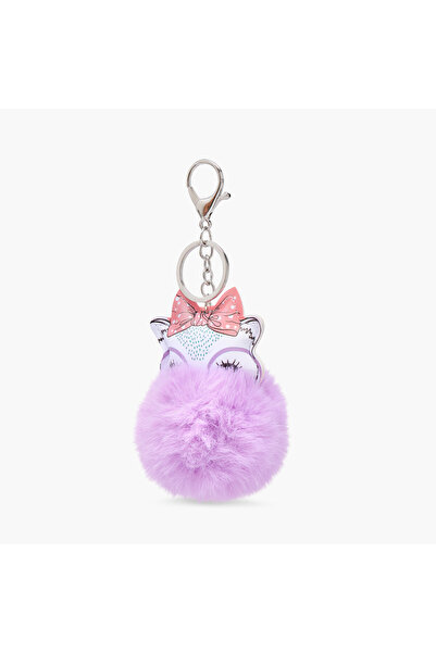 Lifestyle سلسلة مفاتيح على شكل قطة مع بوم بوم وخطاف جراد البحر