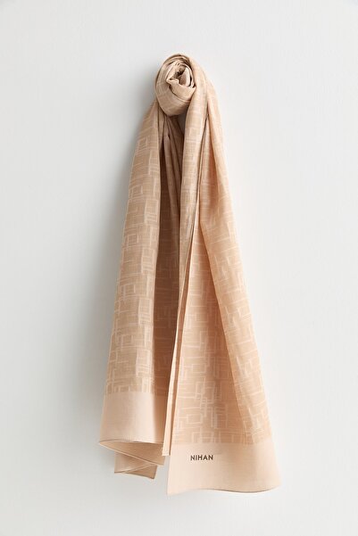 Nihan Geometrik Desen Jakar Şal Krem