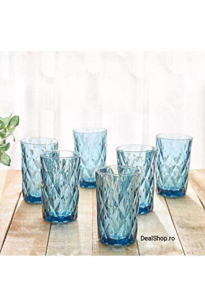 dealshopromania Set de 12 pahare de sticlă, 400 ml albastre pentru terasă, pi...