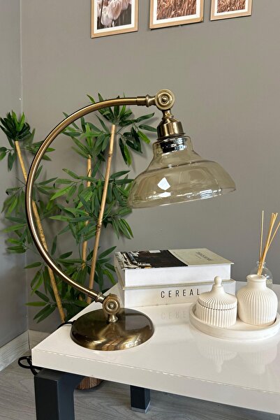 Bamyum Küçük Vishi Bal Rengi Cam Eskitme Kuğu Gövde Masa Lambası Dekoratif Masaüstü Yatak Odası Başucu